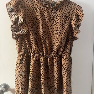 Leopard Print Ruffle Sleeve Blouse
